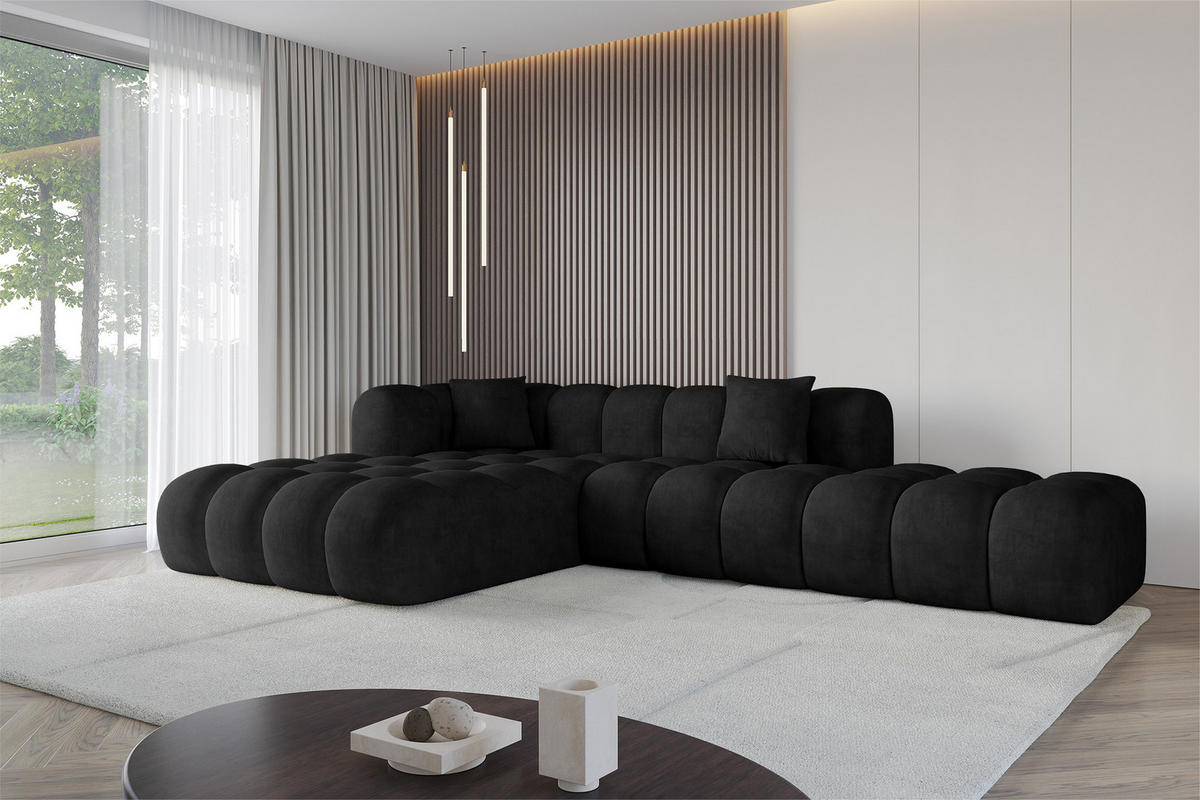ECKSOFA Ottomane Links OLEA-L2 - 289x176x71 cm Schwarz - Schwarz, Holzwerkstoff/Kunststoff (289/176cm) - ALTDECOR