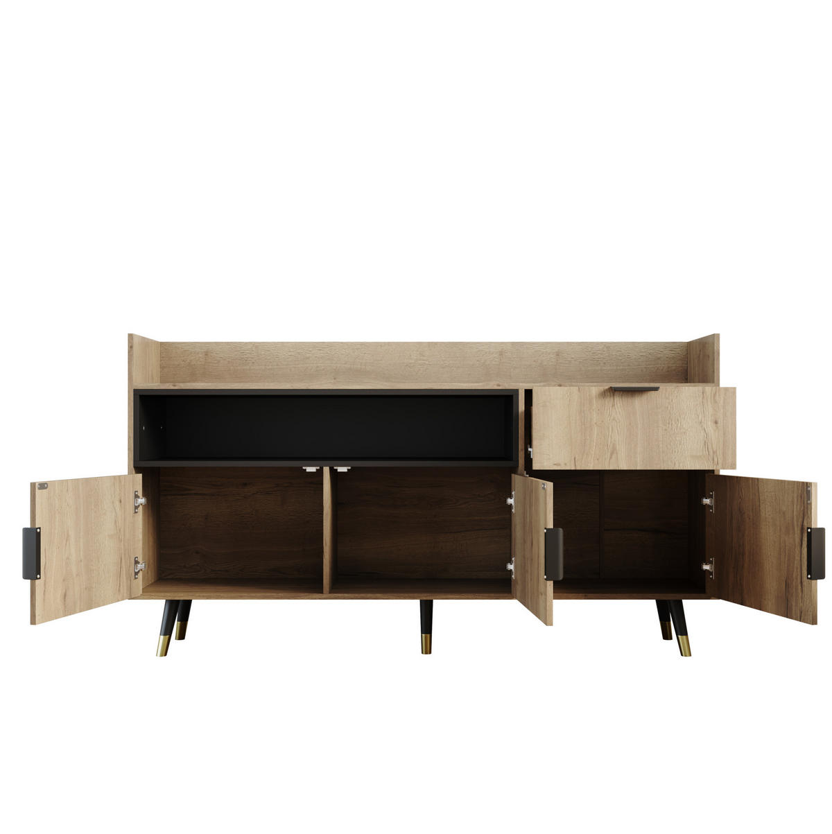 SIDEBOARD 160/35/82 cm naturfarben aus Holzwerkstoff mit LED, Schublade und Türen - Naturfarben, Holzwerkstoff (160/82/35cm) - OKWISH