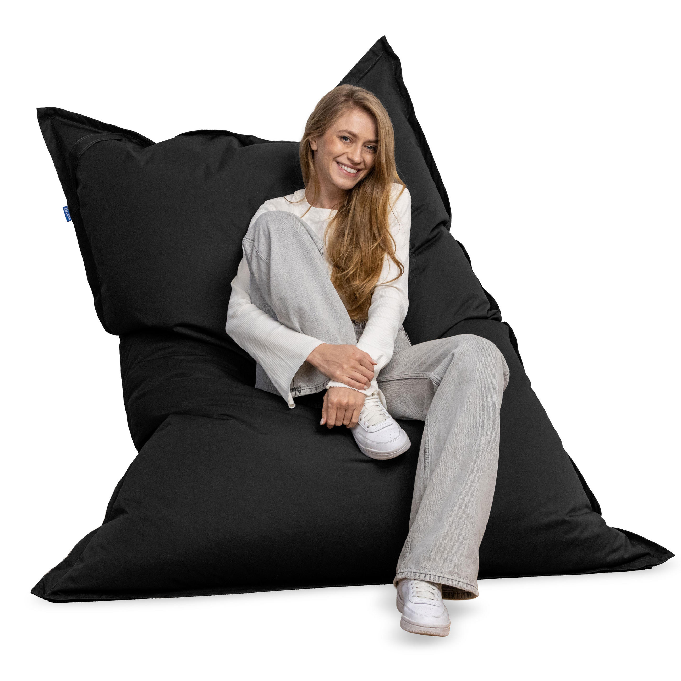 SITZSACK XXL Caree schwarz, 140x180cm groß für Outdoor - Schwarz, Textil (180/140/30cm) - Bruni