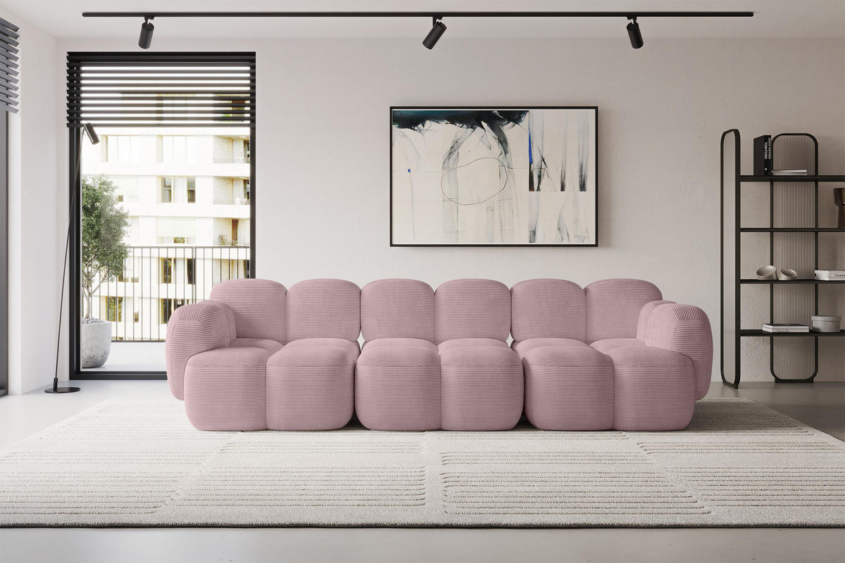 3-SITZER modulares Sofa Miko-S2 300x118x75 cm Rosa Cord - Schwarz/Rosa, Holzwerkstoff/Kunststoff (300/75/118cm) - ALTDECOR