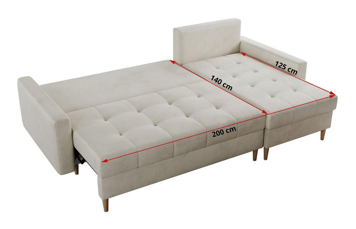 ECKSOFA Colin Velvet Beige - Beige/Braun, Holz/Textil (220/140cm) - MKS