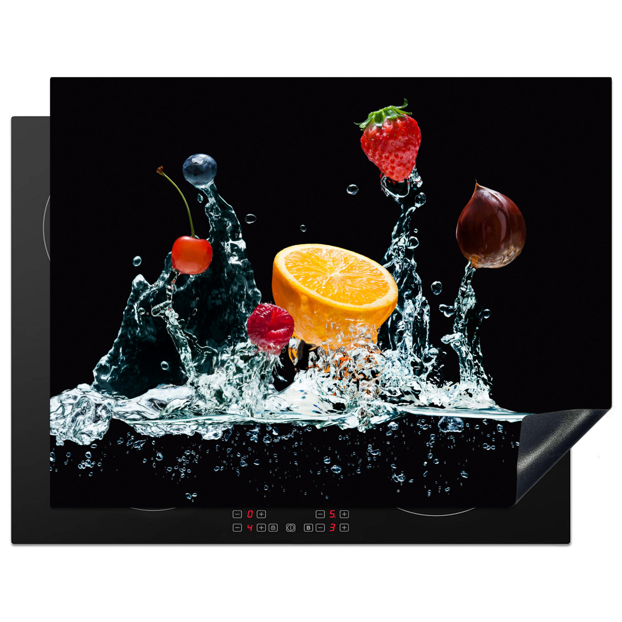 HERDABDECKPLATTE Wasser - Obst - Orange - Erdbeere - Kirsche - Schwarz 77x59 cm - Orange, Kunststoff (77/0.2/59cm) - MuchoWow