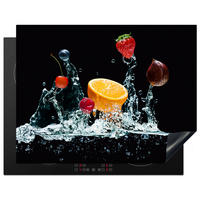 HERDABDECKPLATTE Wasser - Obst - Orange - Erdbeere - Kirsche - Schwarz 77x59 cm - Orange, Kunststoff (77/0.2/59cm) - MuchoWow