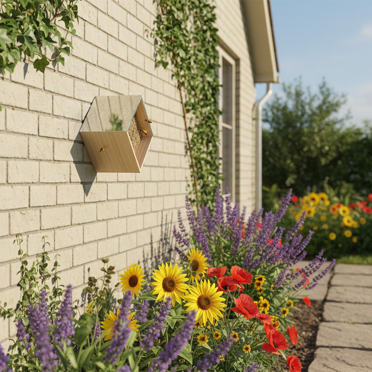 BIENENHOTEL - Hellbraun, Holz/Metall (31.5/31.5/20cm) - Relaxdays