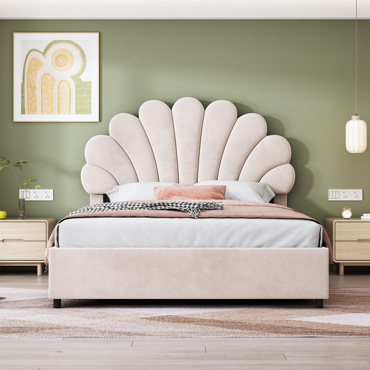 POLSTERBETT 140/200 cm beige aus Samt mit Stauraum und Lattenrost - Beige, Textil (140/200cm) - OKWISH