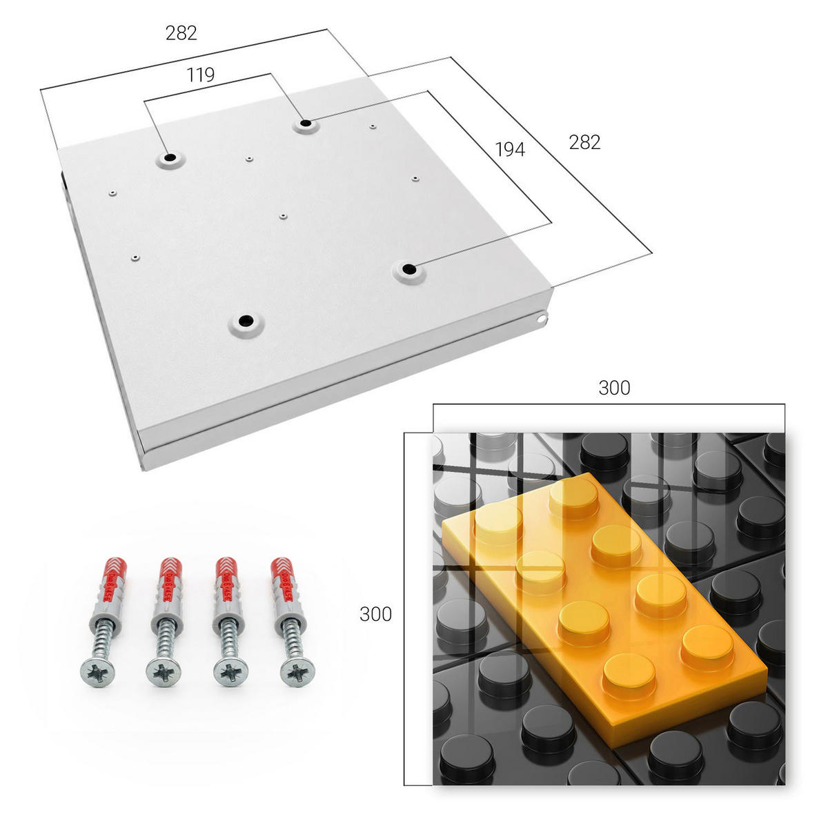 SCHLÜSSELBOX Weiß 30x30 cm – Türöffnung nach rechts - Gelber Block - Gelb, Metall (30/30/5cm) - TULUP