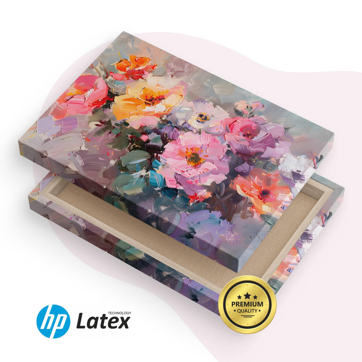 LEINWANDBILD für Wohnzimmer bunte Blumen Malarei 120cm x 80cm - Blau/Beige, Textil (120/80cm) - Muralo