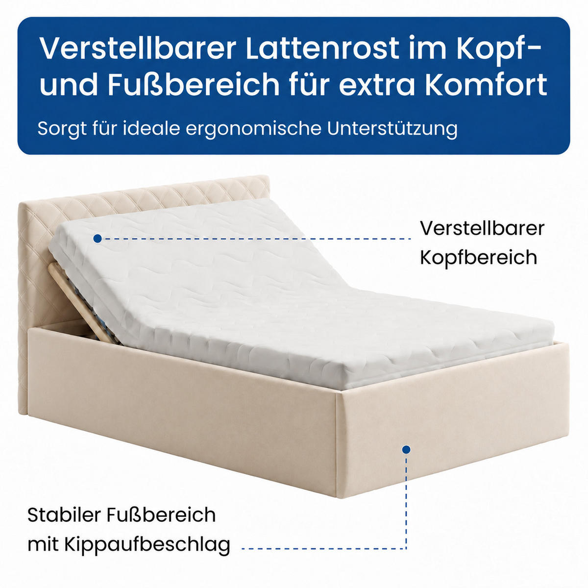 POLSTERBETT 100x200 cm Bonnellfederkernmatratze H2 in Creme - Creme, Textil (100/200cm) - Home Collective