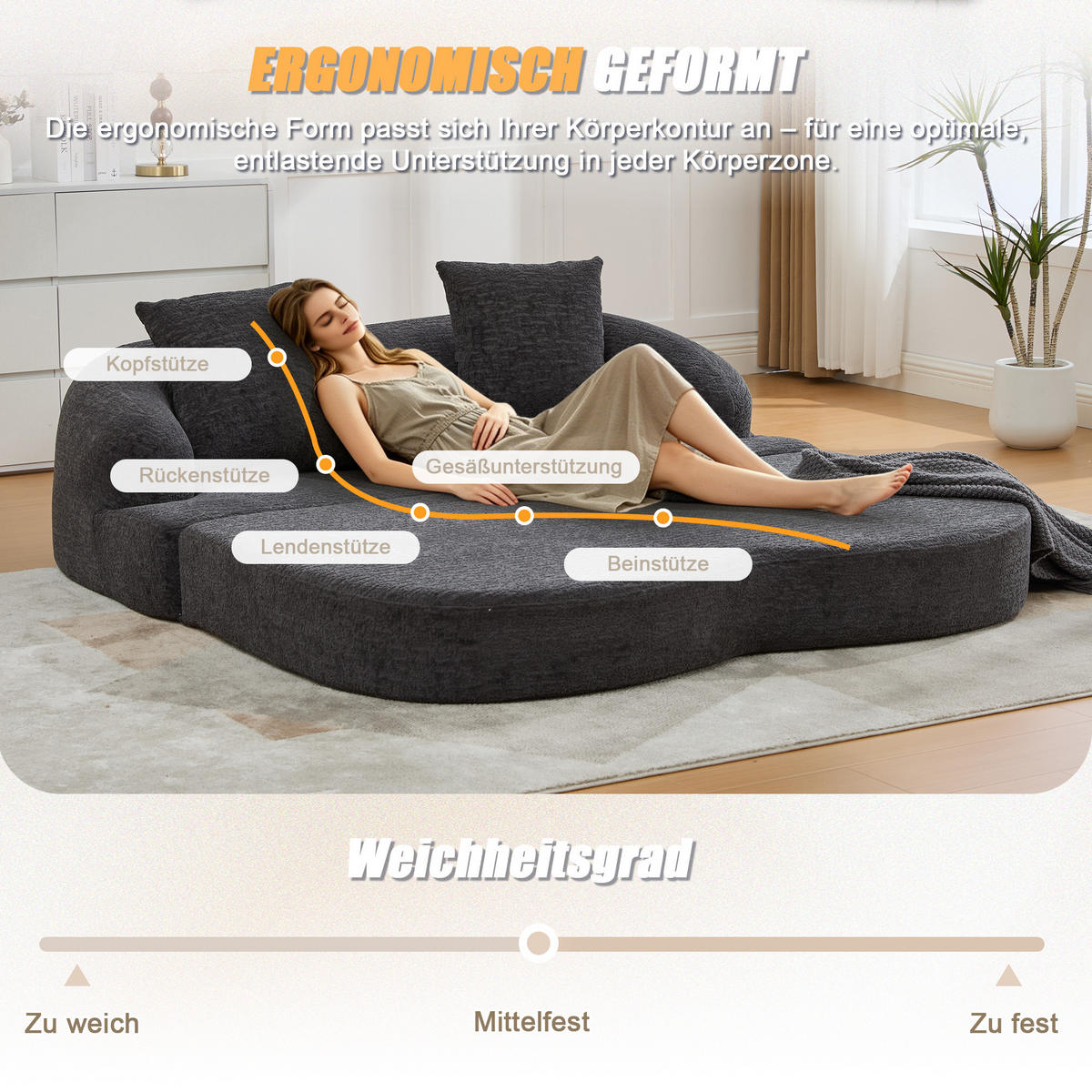 SCHLAFSOFA, 2 Sitzer aus Chenille, Klappsofa Bodensofa mit Schlaffunktion, Dunkelgrau - Dunkelgrau, Textil (157/44/153cm) - LVHOM