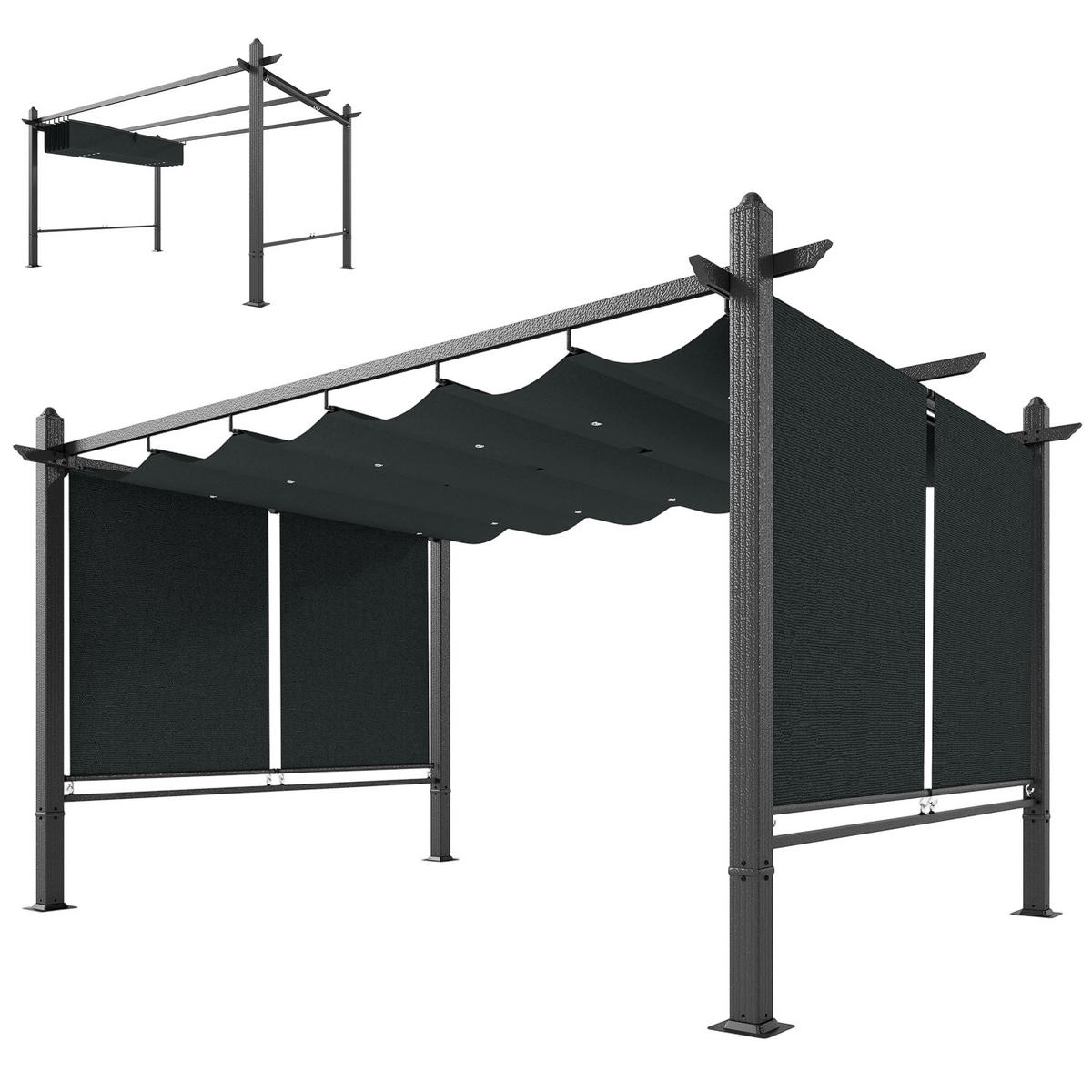 PERGOLA 3 x 4 m Terrassenüberdachung mit Schiebedach, automatisch einziehbaren Rollos, UV50+ Aluminiumrahmen - Dunkelgrau, Metall (392/225/297cm)