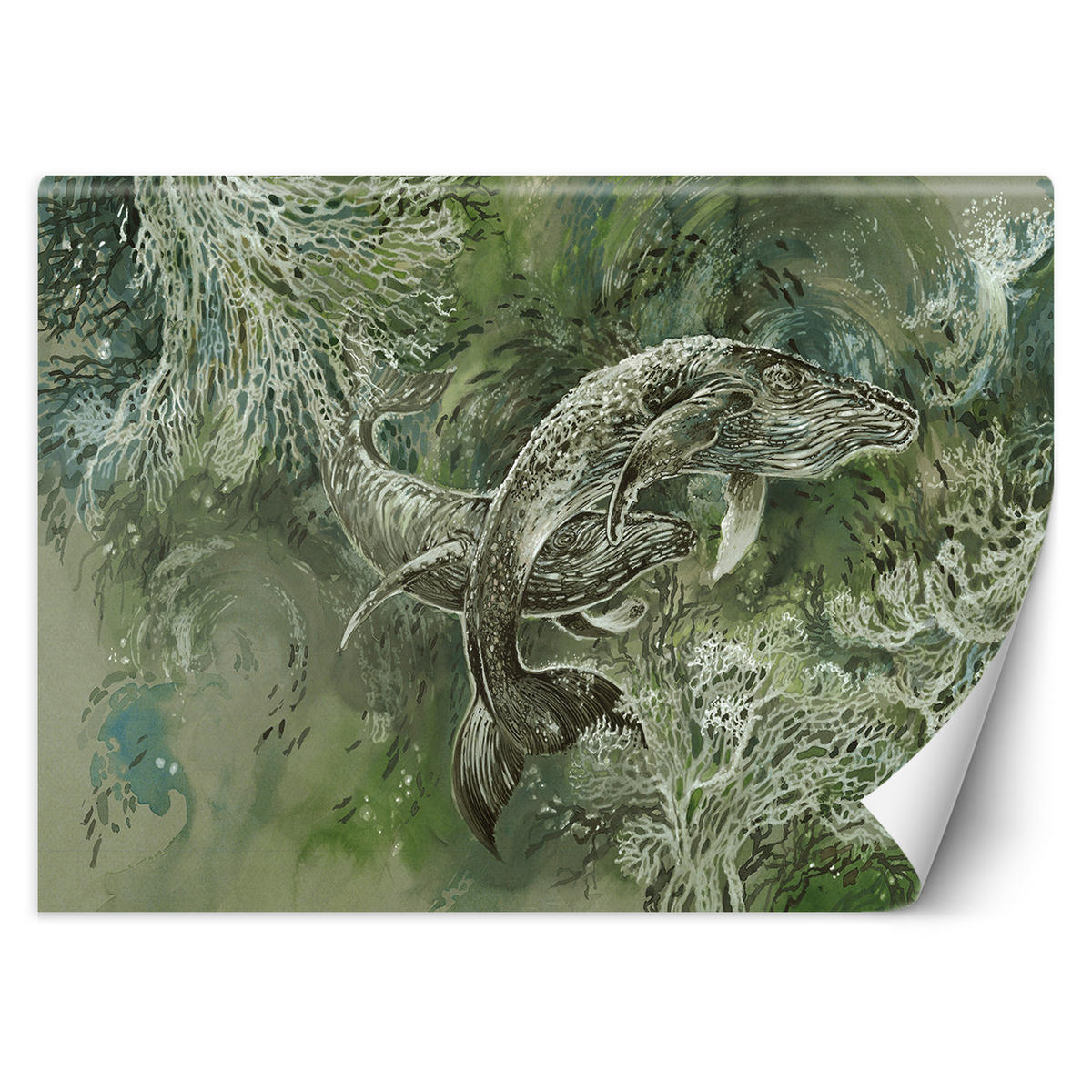 FOTOTAPETE, Ein Paar Wale Abstrakt Grün - Braun, Papier (150/105cm) - Feeby