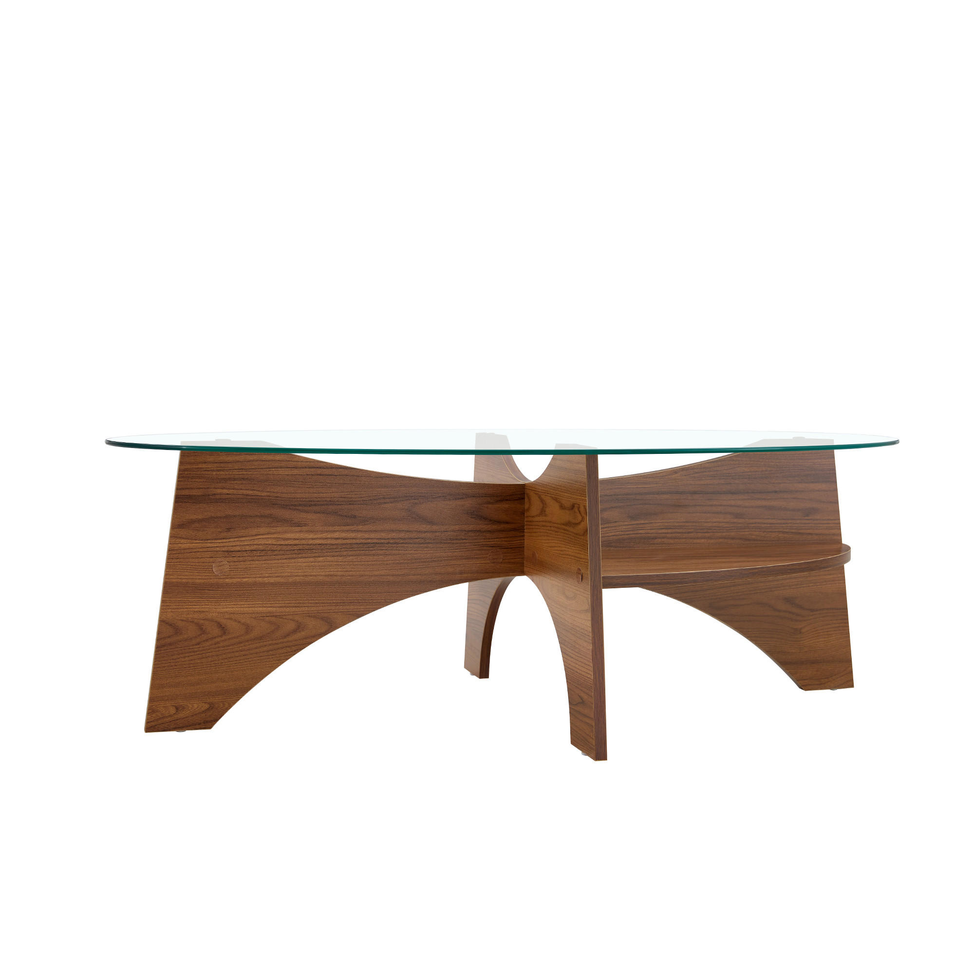 COUCHTISCH oval Walnuss/Transparent Glas 104,9/60 cm - Transparent/Walnussfarben, Glas/Holzwerkstoff (104.9/60/35.6cm)