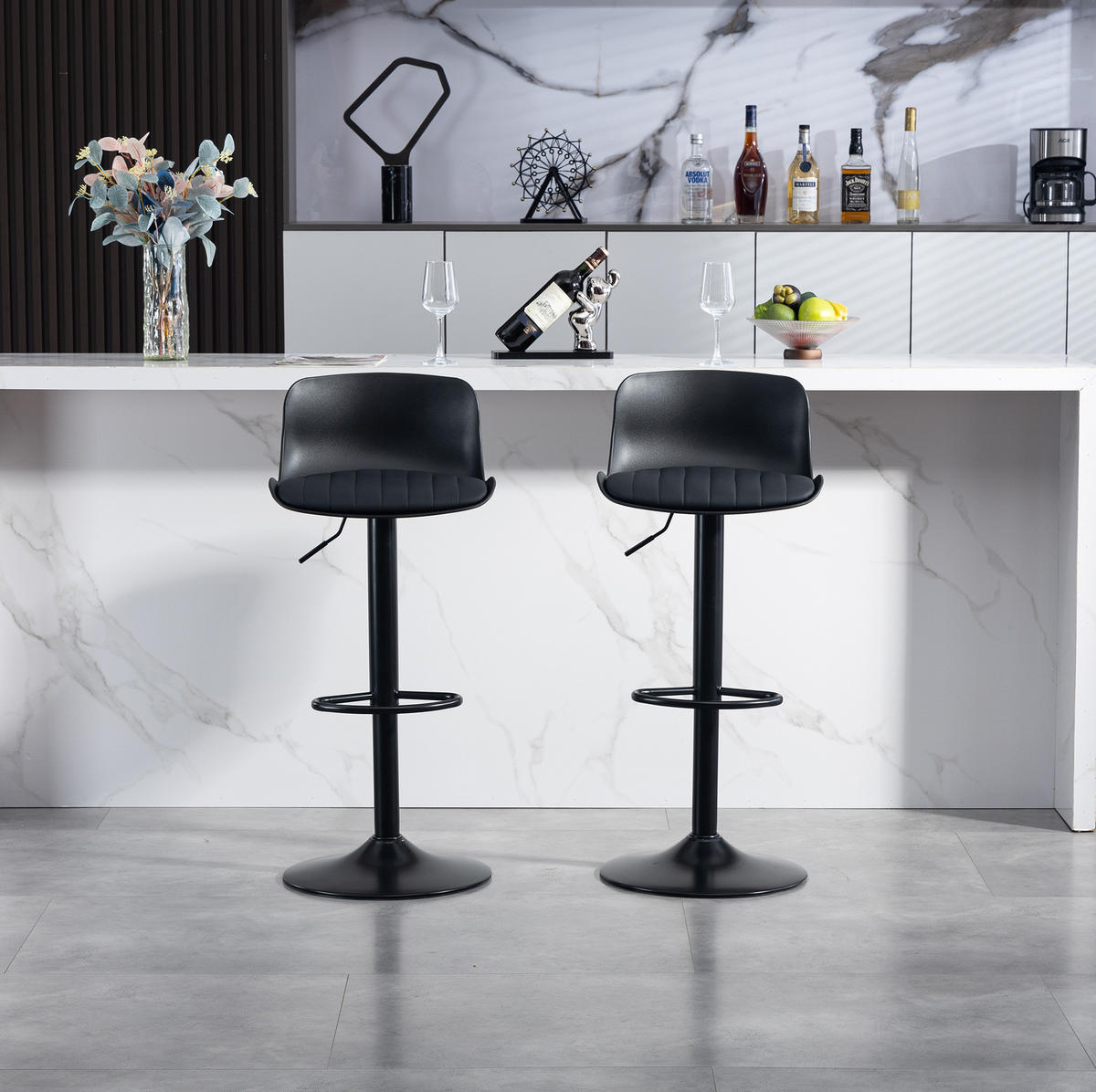 BARHOCKER 2er-Set höhenverstellbar drehbar Metall Black - Schwarz, Metall (44/80/43cm) - Meubliv