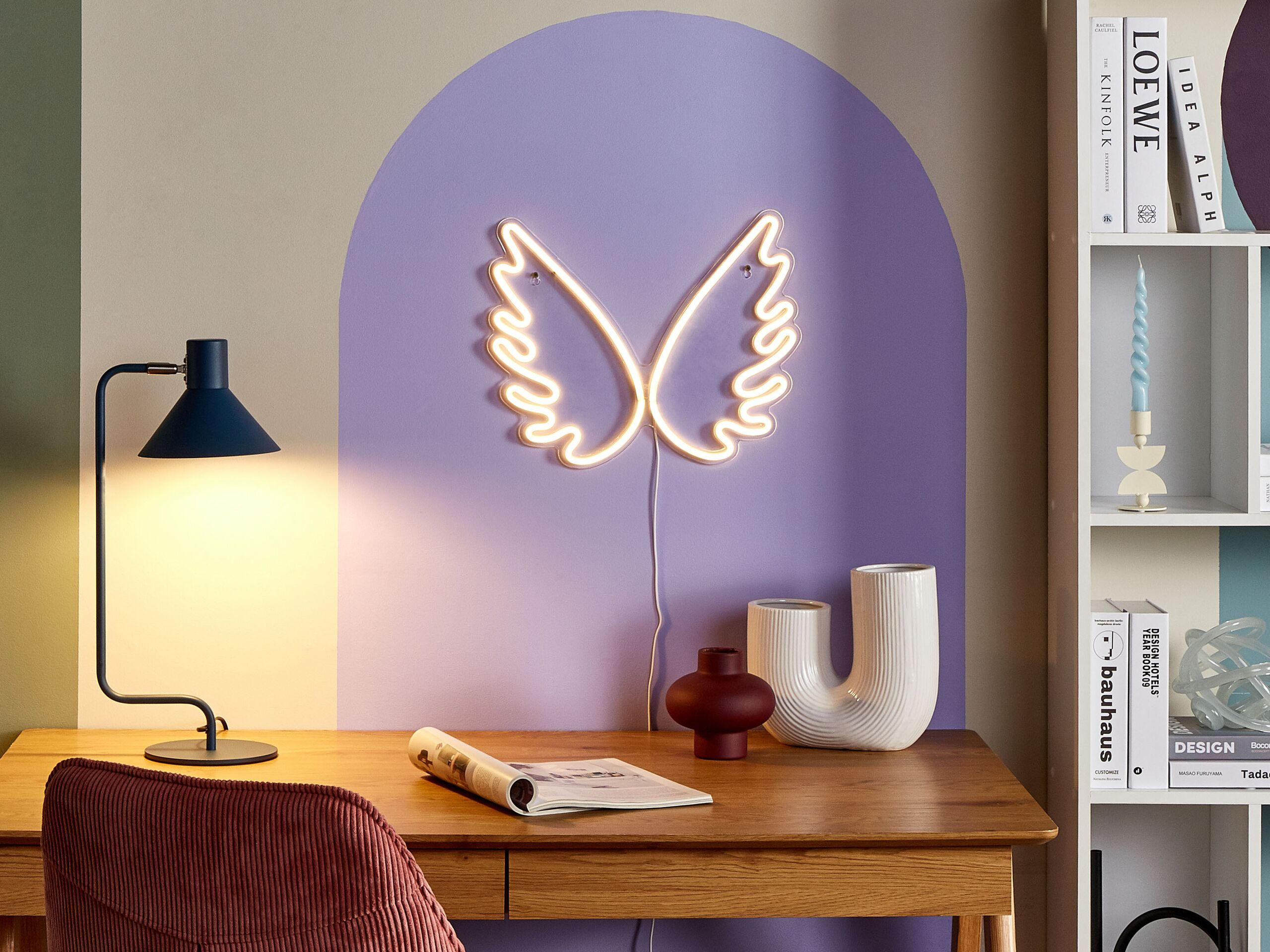 NEONLICHT LED Wanddeko weiß Engelsflügel 33 cm GABRIEL - Weiß, Kunststoff (2/40/33cm) - Beliani