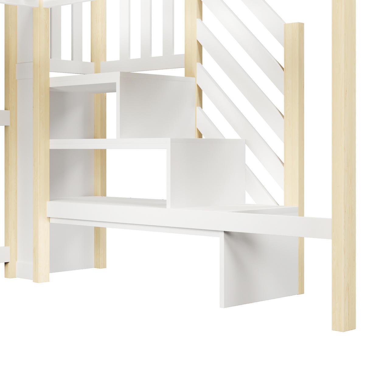 HOCHBETT 140/200 cm in Weiß/Natur mit LED-Beleuchtung und Stauraumtreppe - Weiß, Holz (140/200cm) - Flora Grace