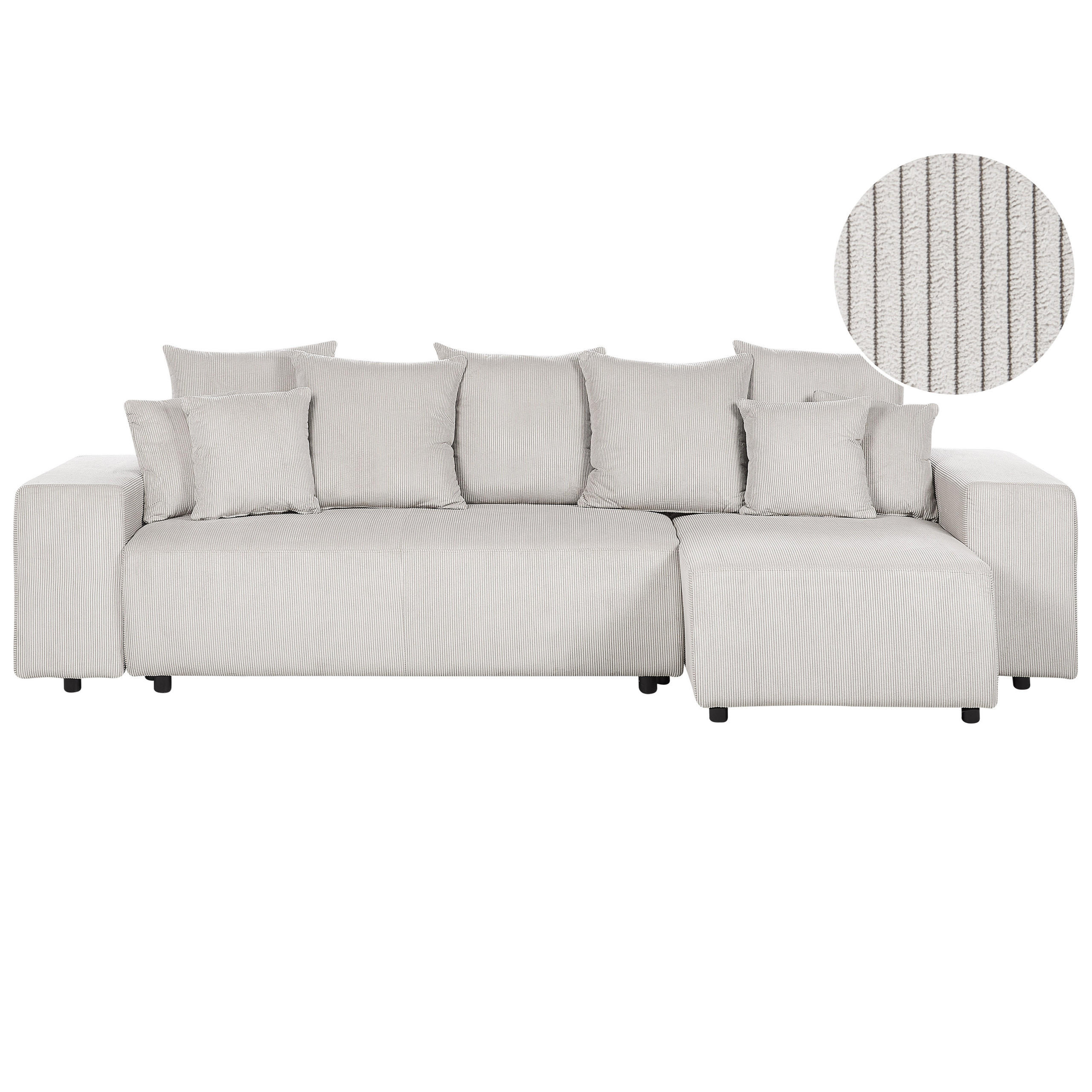 3-SITZER-ECKSOFA Cord hellbeige rechtsseitig mit Schlaffunktion Stauraum Luspa - Beige/Schwarz, Textil (294/130cm) - Beliani