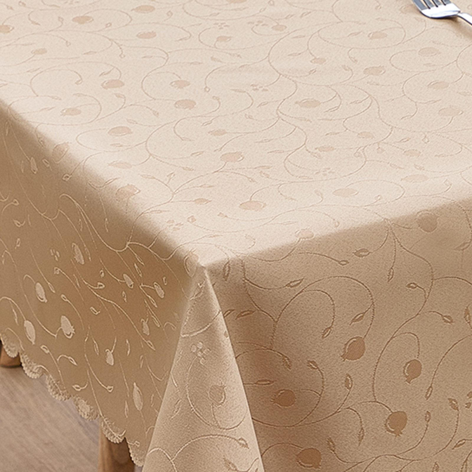 TISCHDECKE Abwaschbar Ornamente Rechteckig 130 x 220 cm Tischtuch Tafeldecke Kratzfest aus Polyester, Beige - Beige, Textil (130/220cm)