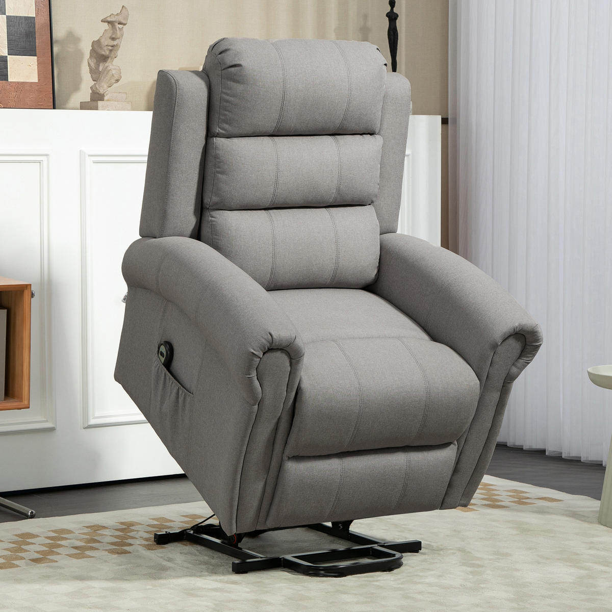 FERNSEHSESSEL mit Aufstehhilfe Relaxsessel mit Liegefunktion, Heizfunktion - Hellgrau/Schwarz, Textil/Metall (89/106/91cm) - HOMCOM