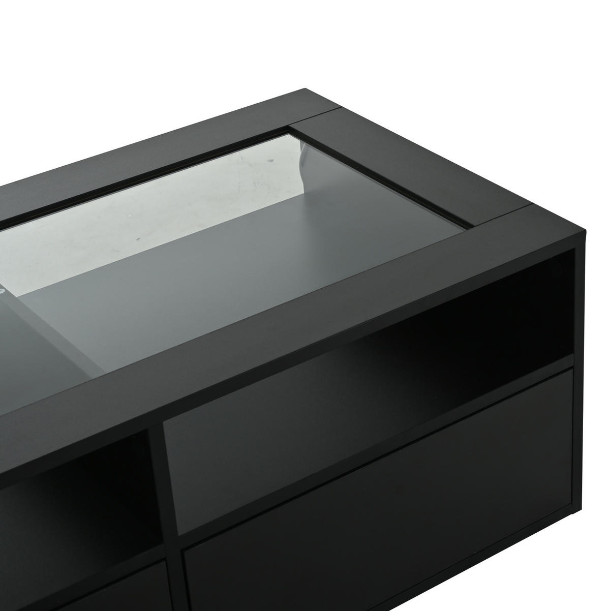 COUCHTISCH aus Glas und Spanplatte 100x50x35 cm in Schwarz mit LED - Schwarz, Holzwerkstoff (100/50/35cm) - Modfu