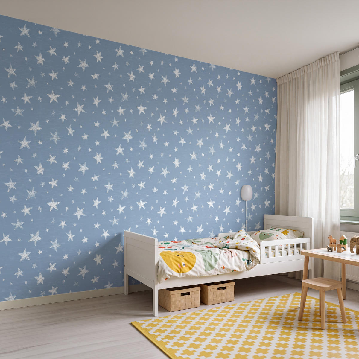 KINDERTAPETE - Sterne - Muster - Blau - 350x240 cm - Hellblau, Papier (350/240cm) - OnlyWow