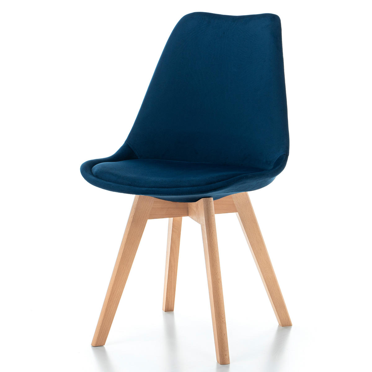 STUHL Dublin modern marineblau, Holzbeinen - Veloursstoff und Polsterschaum - Dunkelblau/Naturfarben, Holz/Textil (50/83/54cm) - NEW HOME