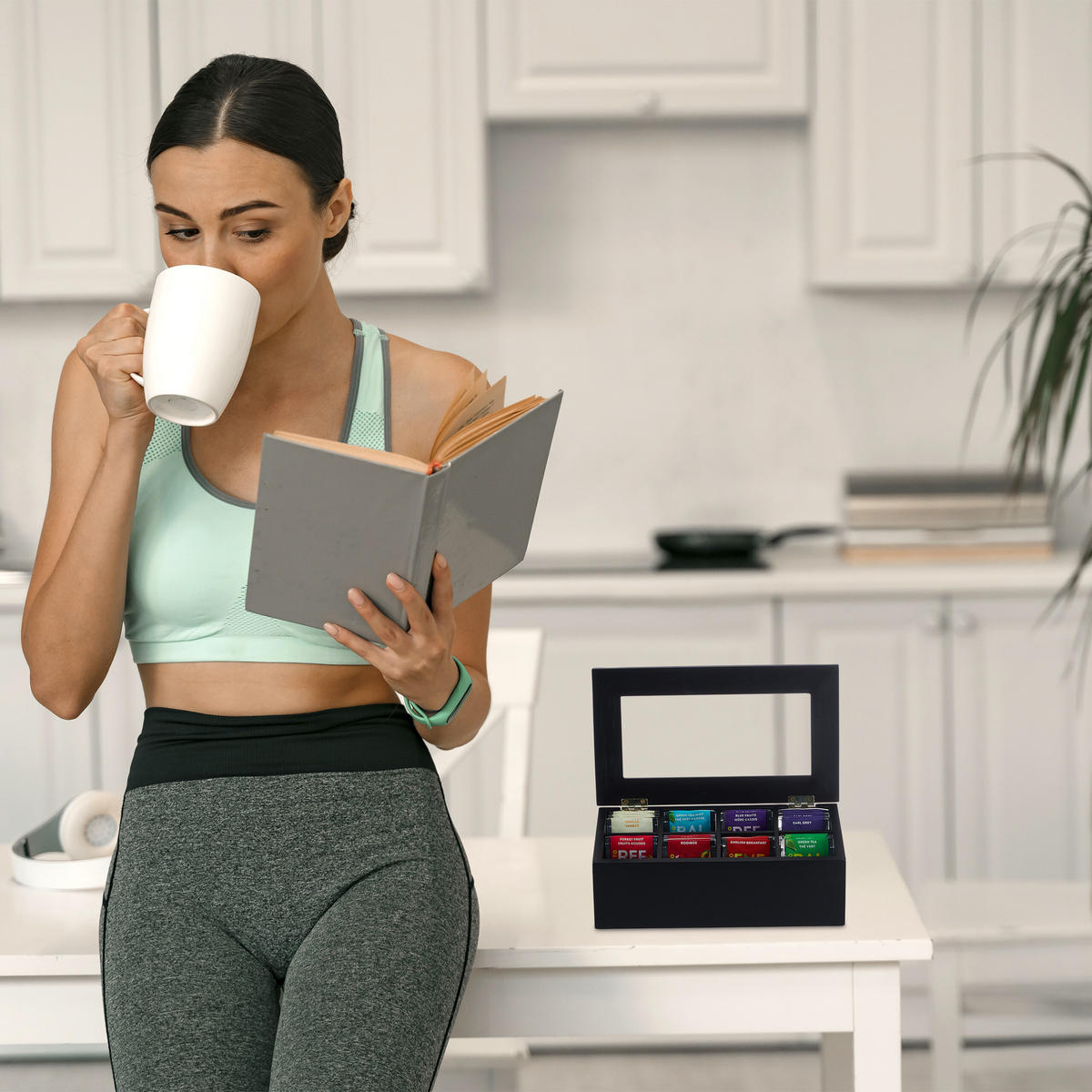 TEEBOX - Schwarz, Holz/Kunststoff (28/9/16cm) - Relaxdays