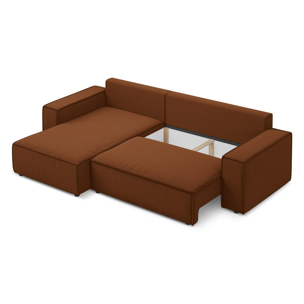 ECKSOFA mit Schlaffunktion Samt Stoff Orange - Terracotta/Schwarz, Kunststoff/Textil (185/290cm) - LaMiaSofa