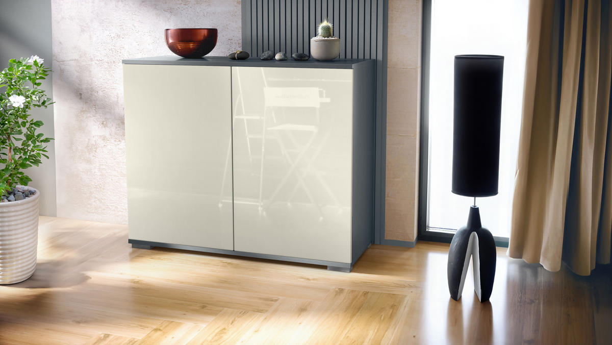 KOMMODE Skadu Creme Hochglanz - Creme, Holzwerkstoff (92.5/75.5/35cm) - Vladon