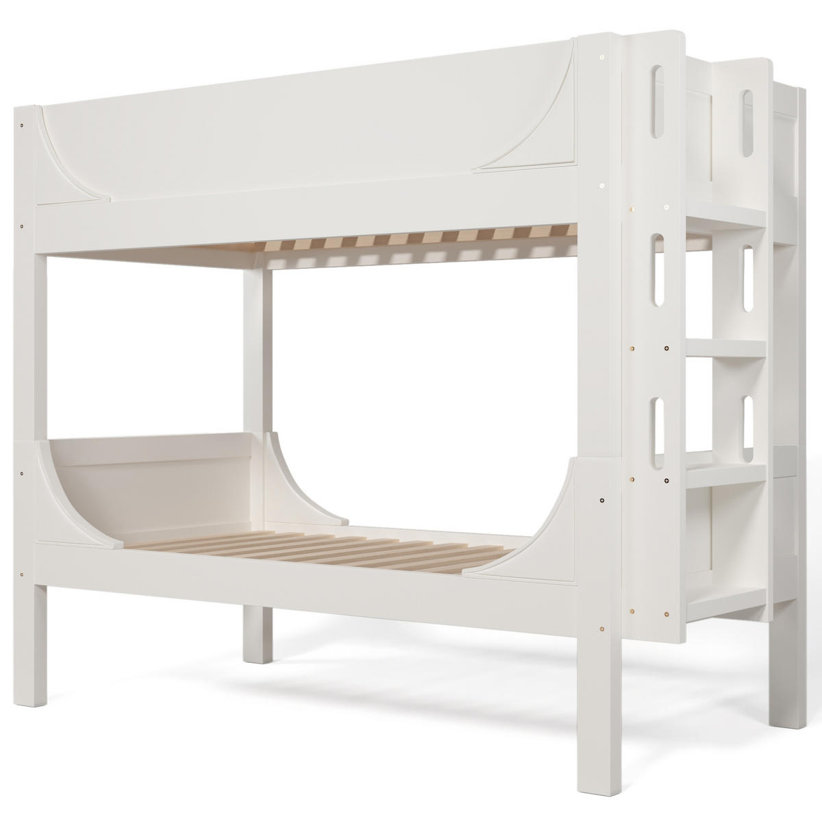 POSCHODOVÁ posteľ 90/200 cm biela oddeliteľná na 2 lôžka z dreva a kovu s variabilným rebríkom - biela, kompozitné drevo (90/200cm) - OKWISH