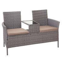 POLY-RATTAN SITZBANK MIT TISCH Hellgrau, Beige - Beige/Hellgrau, Kunststoff (132/84/55cm) - MCW