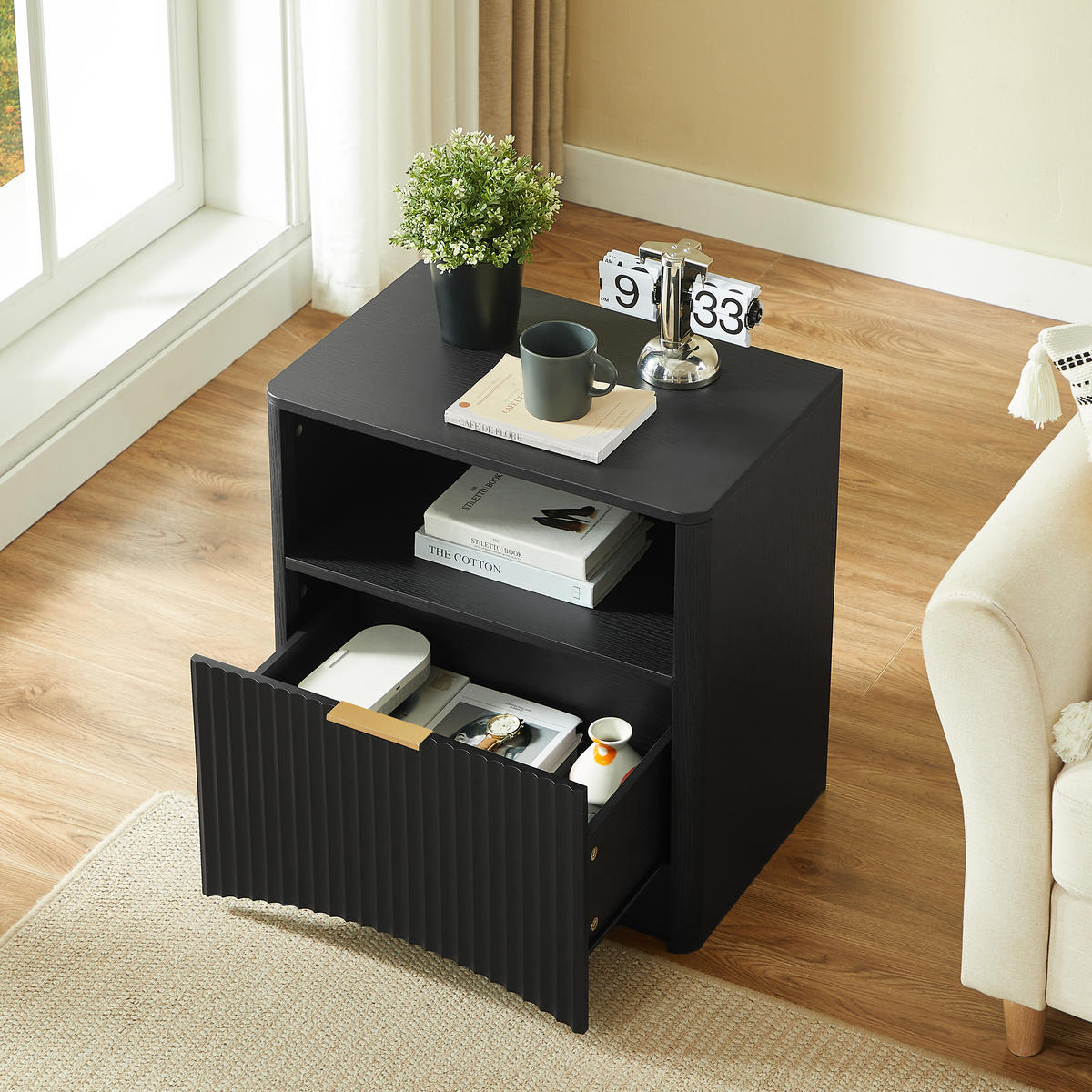 NACHTTISCH Schwarz 58/38/60 cm - Schwarz, Holz (58/60/38cm) - PANGIVO