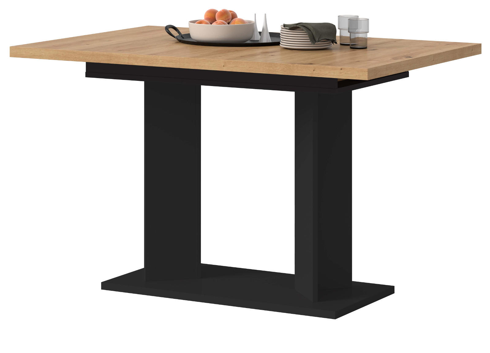 ESSTISCH Eiche Artisan, schwarz 120 - 160 x 80 cm, Küchentisch ausziehbar - Schwarz/Eiche Artisan, Holzwerkstoff (80/120/76cm) - Inn.Furn