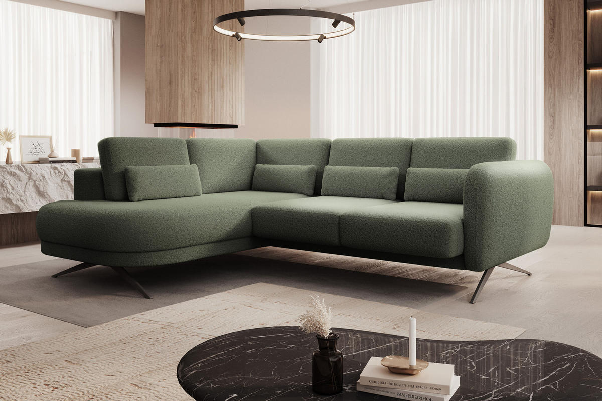 ECKSOFA ILUSIO L 250x205cm, Schlaffunktion, Dunkelgrün, Links - Dunkelgrün, Holz/Textil (205/248cm) - DomoHome