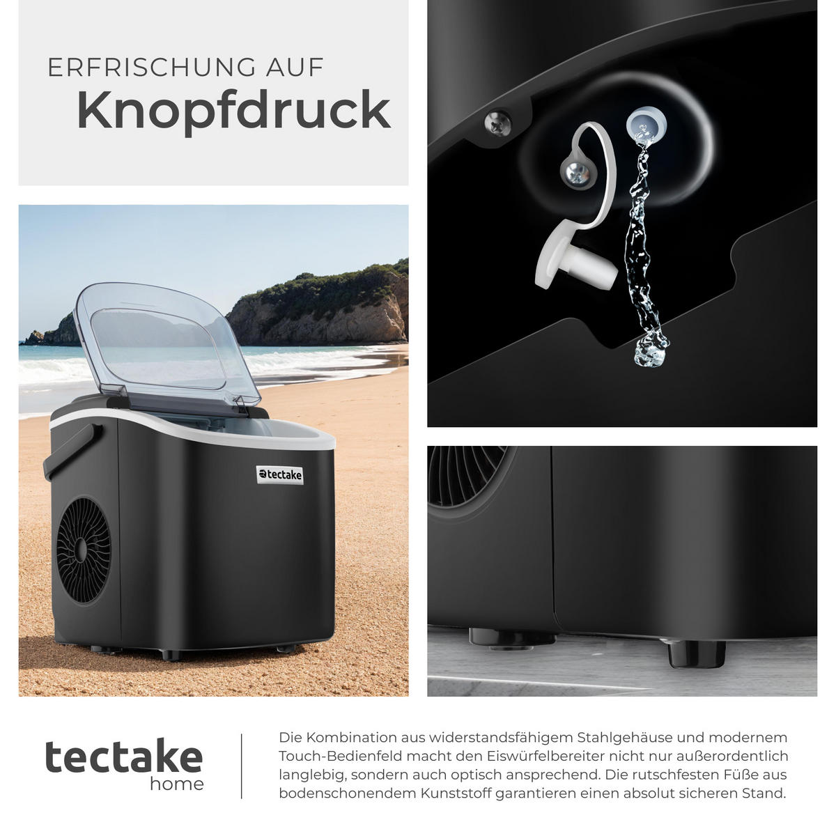 EISWÜRFELMASCHINE Arctic, inklusive Eiskorb und Eisschaufel, schwarz - Schwarz, Metall (24/29/30cm) - tectake