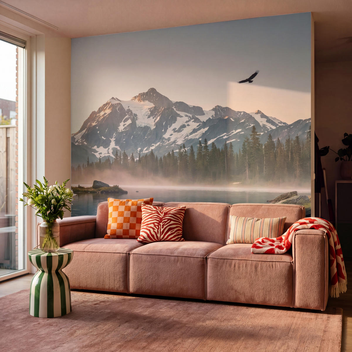 TAPETE - Berge - Wasser - Bäume - 260x280 cm - Multicolor, Papier (260/280cm) - OnlyWow
