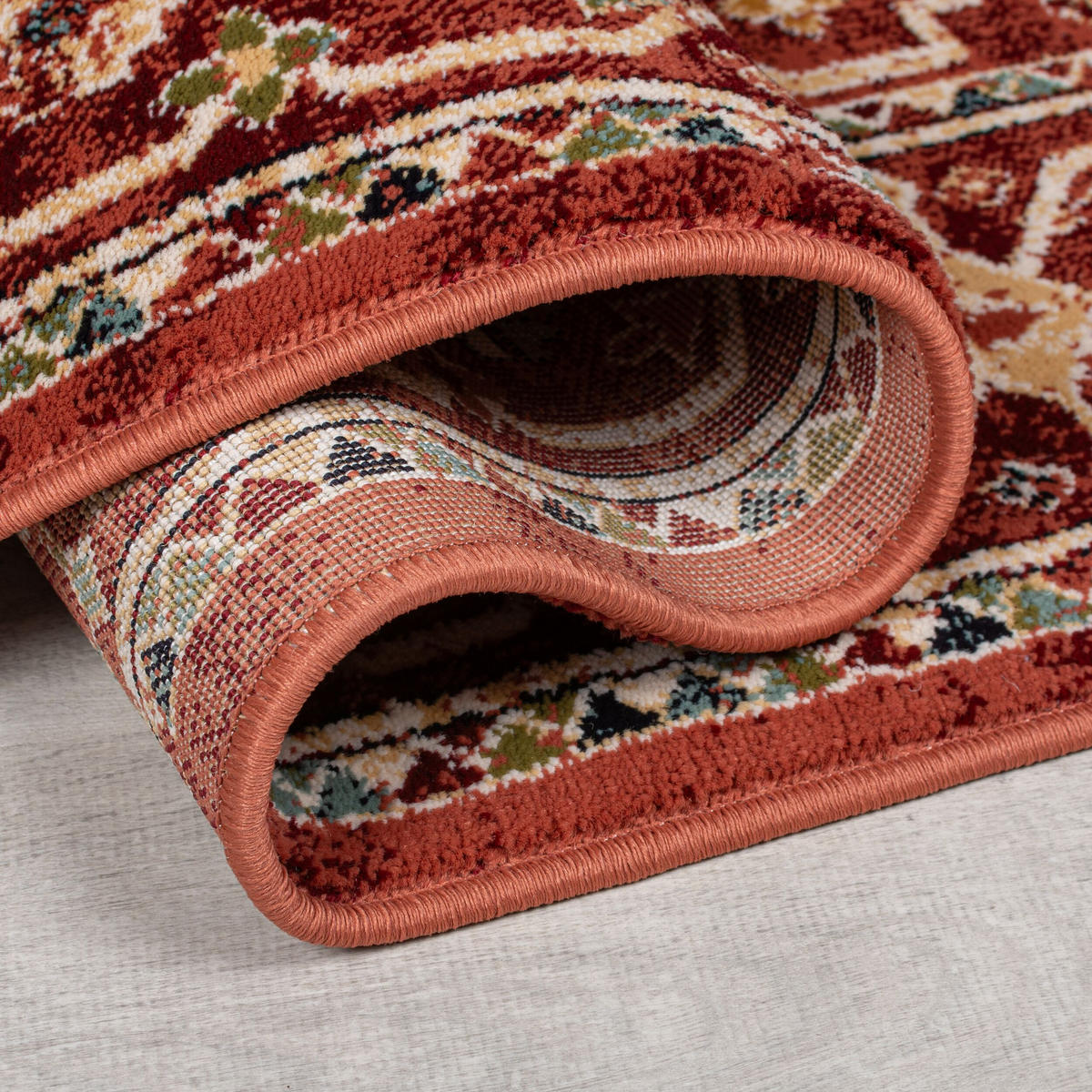 TEPPICH Kurzflor Vintage Geometrisch, Wohnzimmer Rot Läufer 66x300 - Rot, Textil (66/300cm) - KADIMA DESIGN