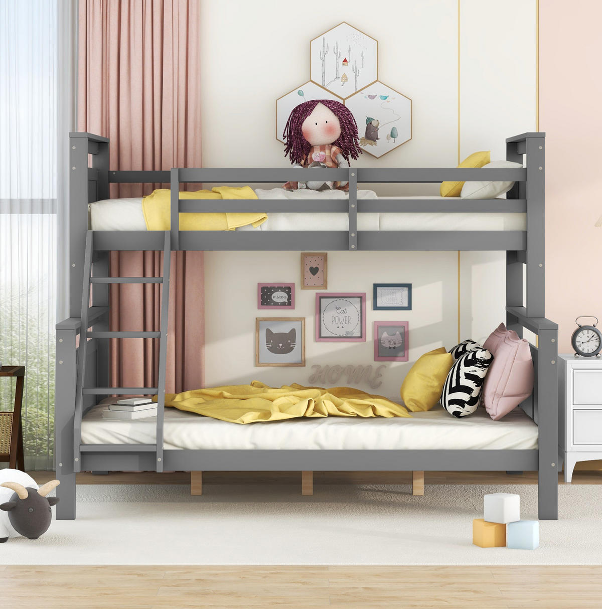 ETAGENBETT 90/140/200 cm mit Leiter, Sicherheitsgeländer und Umbaufunktion zu 2 Betten, Grau - Grau, Holzwerkstoff (140/200cm) - Redom