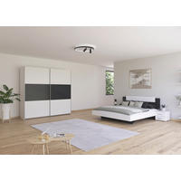 SCHLAFZIMMER Borba in Weiß und Grau 4 teilig – mit Bettanlage 180x200cm, zwei Nachttisch und Schwebetürenschrank 218cm Breite - Weiß, Holzwerkstoff (80/200/120cm)