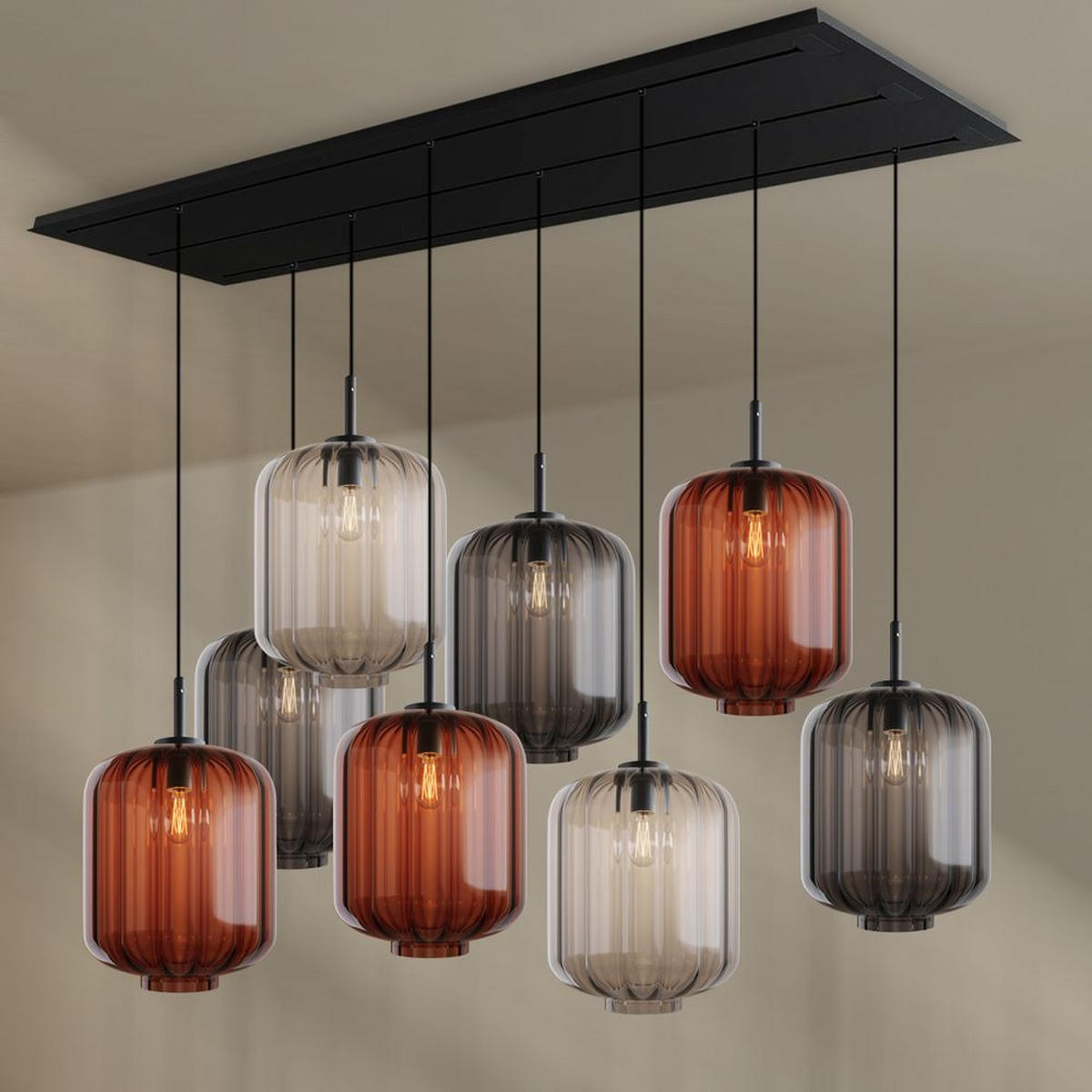 HÄNGELEUCHTE Velo 8-flammig Mehrfarbig Ø 25cm - Multicolor/Schwarz, Glas (25/25/27cm) - s.luce
