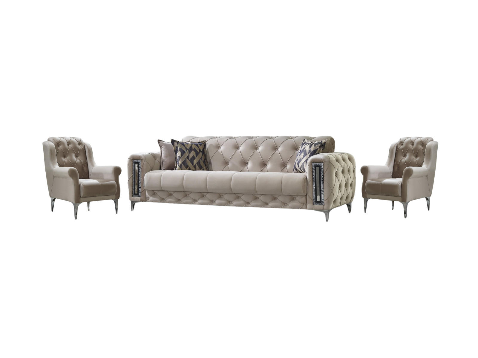 SITZGARNITUR Rosario, Beige Stellvariante 2+1+1 - Beige, Holzwerkstoff/Kunststoff (160/80/100cm)