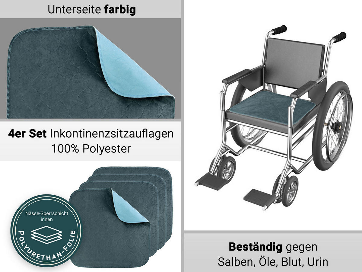 INKONTINENZAUFLAGE, 4er-Set, 45x45 cm, 100% Polyester, Blau - Blaugrau, Textil (45/45cm) - Zollner