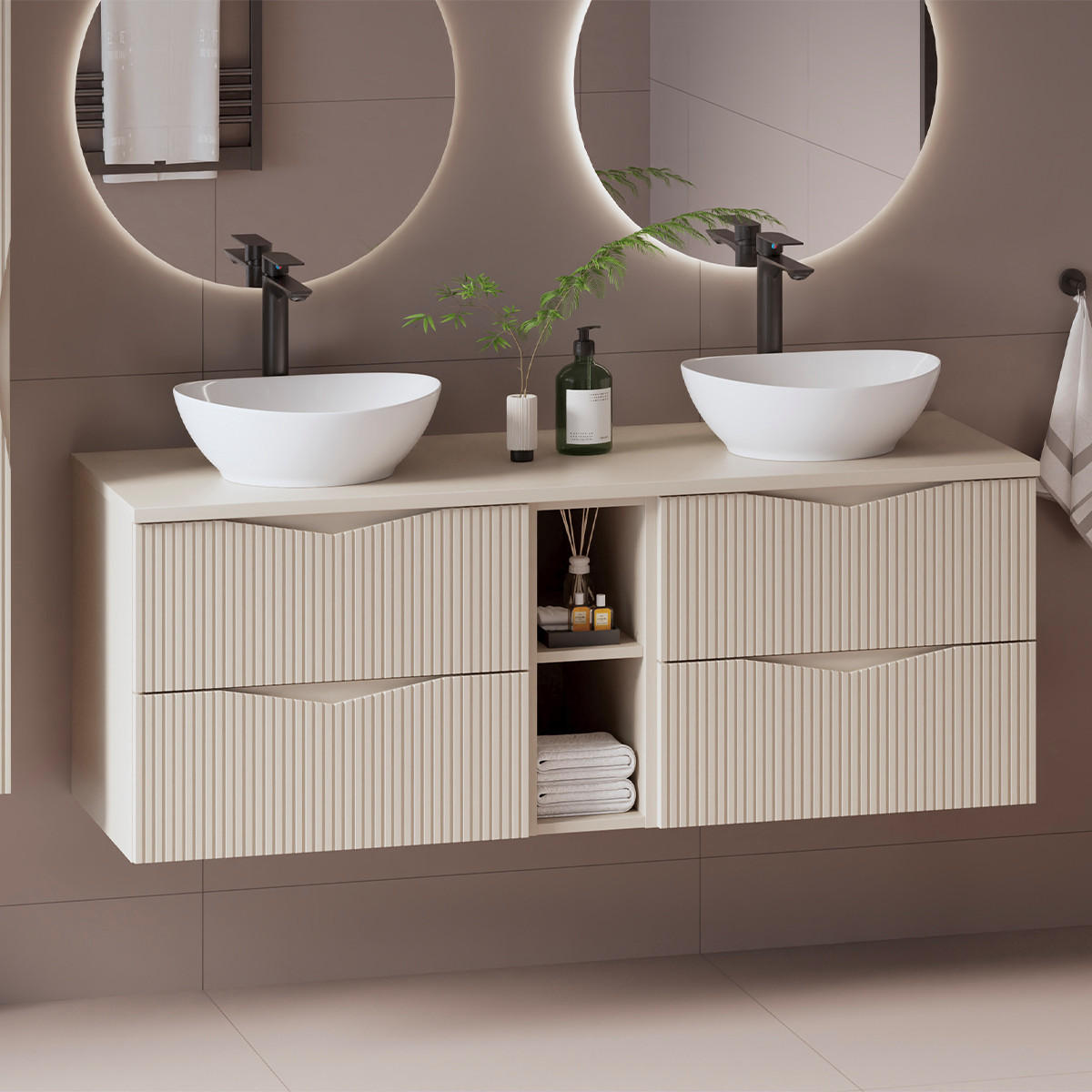 DOPPELWASCHTISCH 140.6cm Tao Kaschmir - Beige, Holzwerkstoff (140.6/52.2/46.5cm) - Petits-meubles