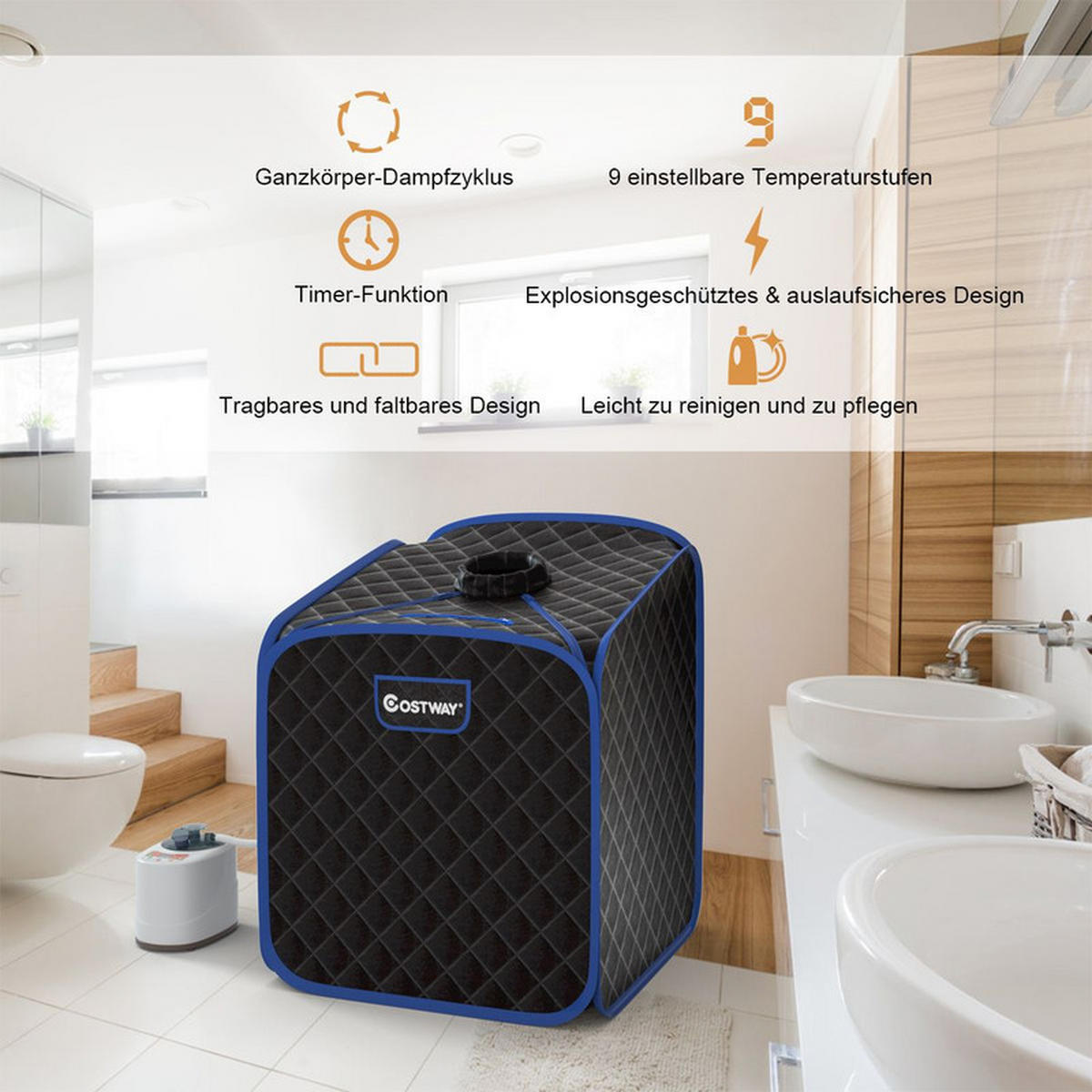 AMPFSAUNA Tragbare schwarz - Schwarz, Textil (85/106/84cm) - COSTWAY