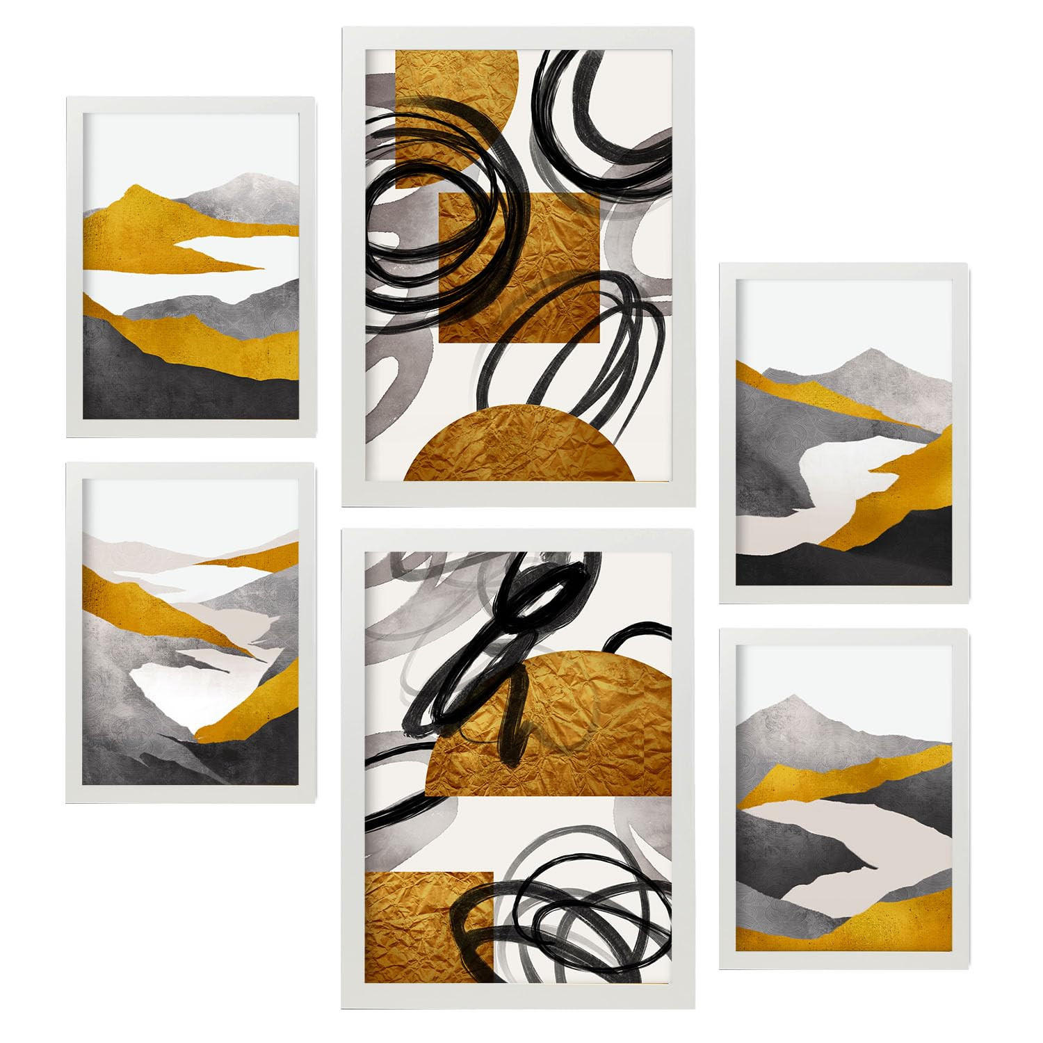 POSTER Set Mit 6 Gattung Nature 2 In Kulissen Abstracts Ästhetische Dekorative Gemälde Für Ihr Wohnzimmer, Schlafzimmer, Zuhause A3 & A4 Weißer Rahmen - Weiß, Papier (29/3cm) - Nacnic