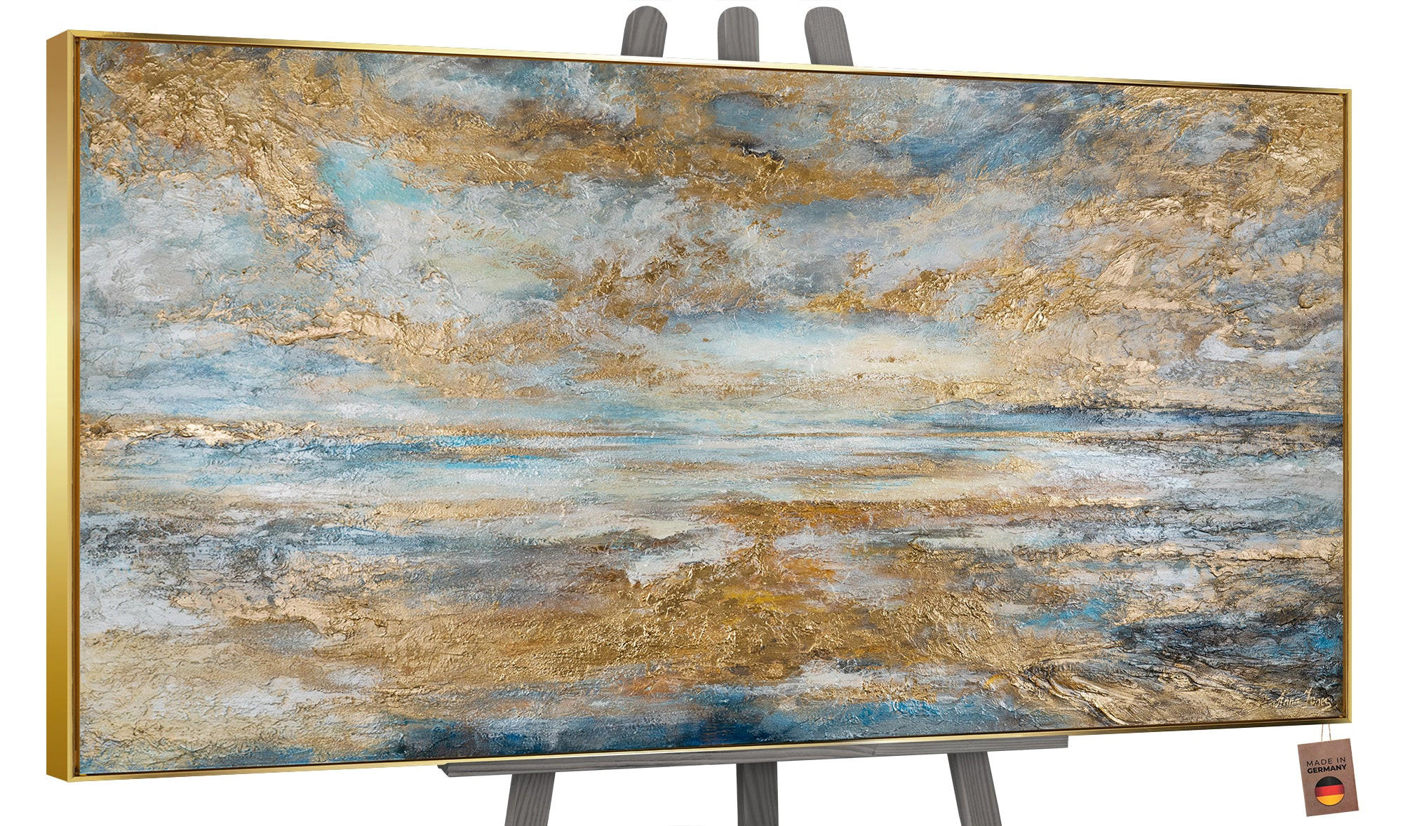 GEMÄLDE Goldene Bucht Schattenfugenrahmen Gold 140x70 cm - Goldfarben, Holz (140/70cm) - YS-art gallery
