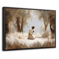 LEINWAND Bilder mit Rahmen - Jesus - Kniend - Waldlandschaft - Betend - 60x40 - Beige, Textil (60/40cm) - MuchoWow
