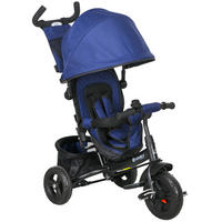 6-IN-1 Dreirad mit Schubstange, Kinderdreirad mit abnehmbarem Sonnendach - Blau, Metall (102/49/102cm) - HOMCOM
