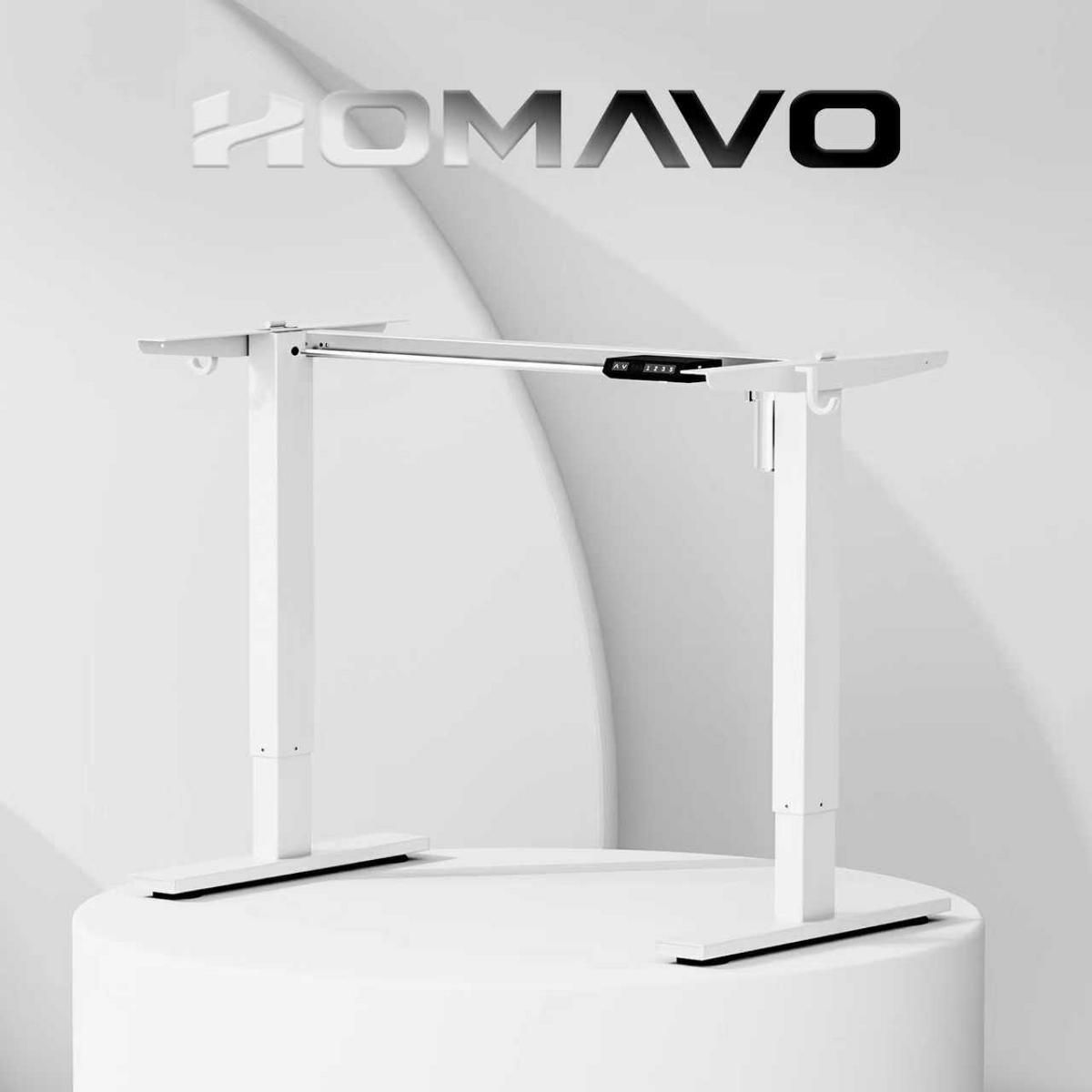 SCHREIBTISCHGESTELL elektrisch höhenverstellbar, 69–117 cm, Memory-Funktion, Antikollision, USB-A & Type-C, für Tischplatten 100–180 cm x 50–80 cm - Weiß, Metall (120/60/70cm) - HOMAVO