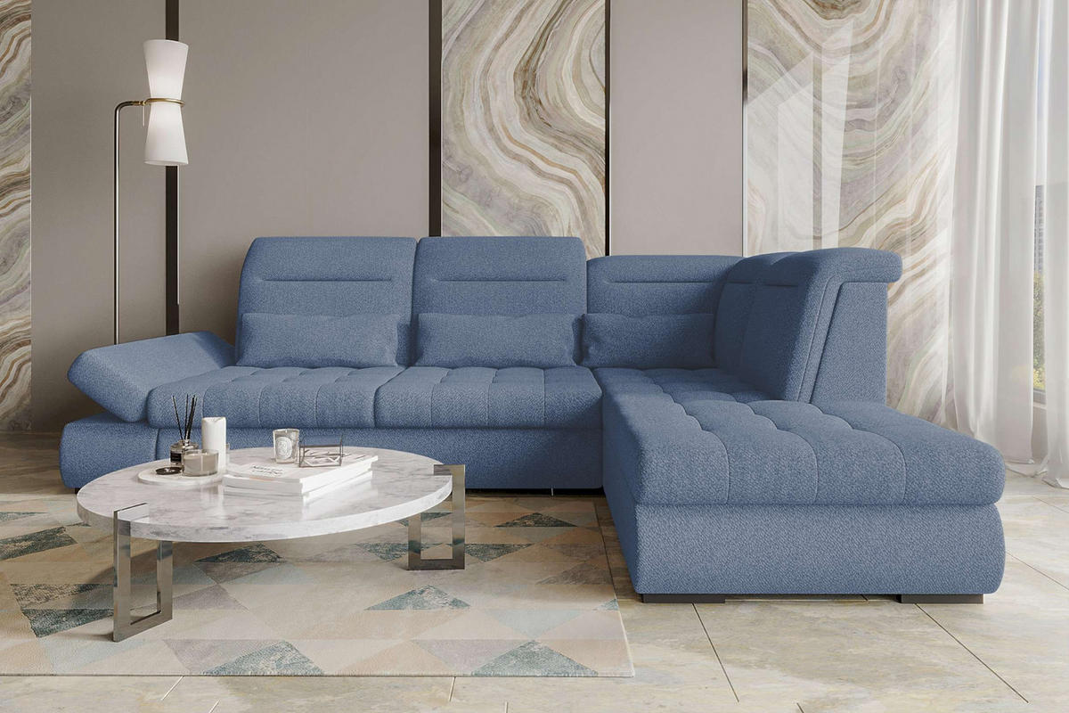 ECKSOFA Toscana Strukturstoff inkl. Schlaffunktion - Blau, Textil (279/227cm) - 99rooms