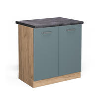 SPÜLENUNTERSCHRANK R-Line Blau-Grau 80 cm, AP Anthrazit - Eiche Wotan/Blaugrau, Holzwerkstoff (80/81.6/60cm) - Vicco